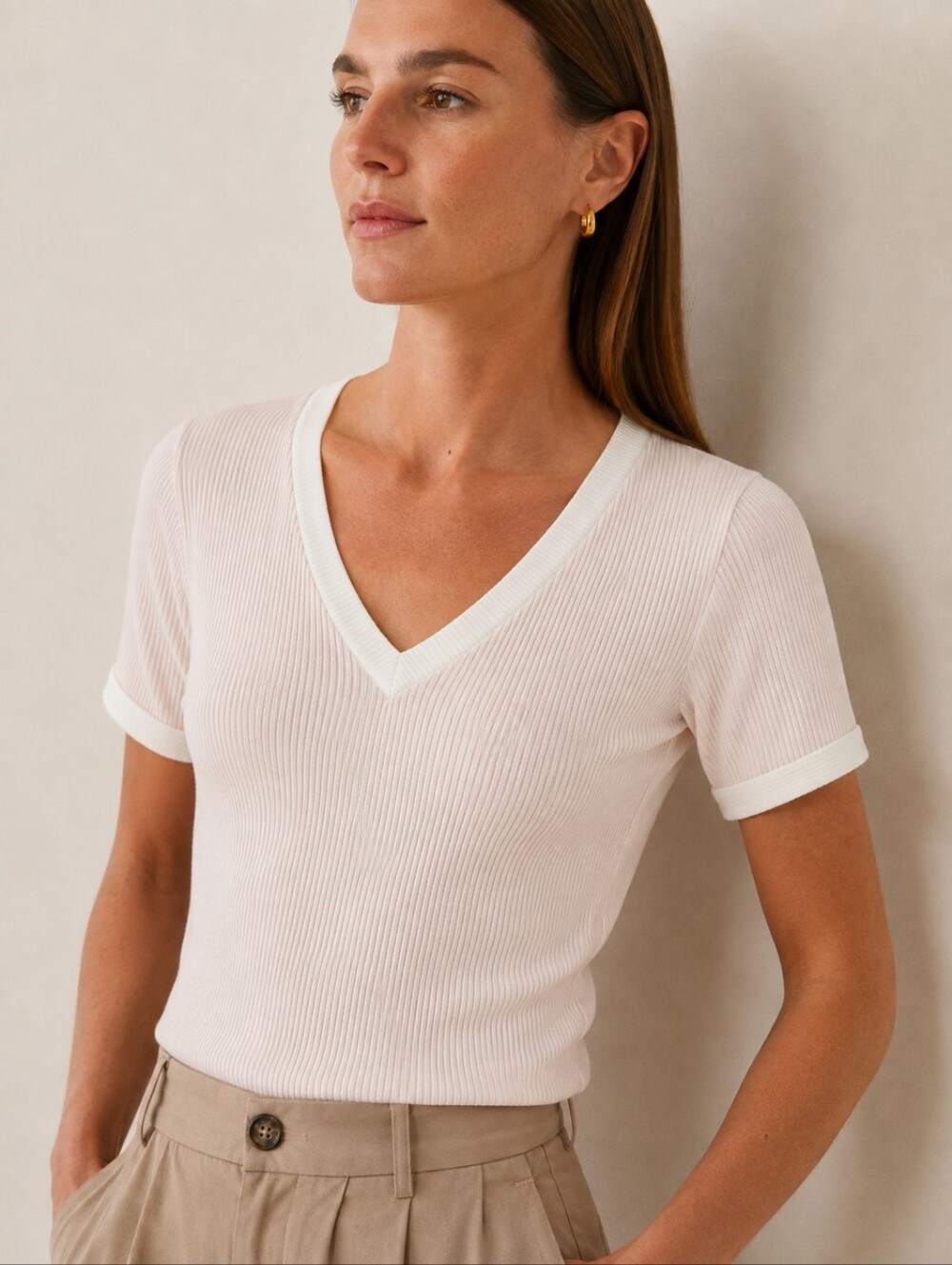 Reformation Rib V-Neck Top Light Pink Medium